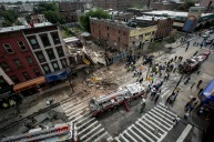The scene of a building collapse on Fulton Street in Brooklyn on July 14, 2015.